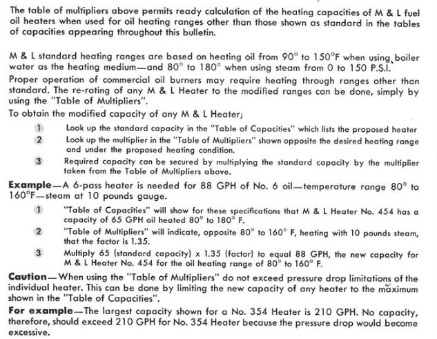 Oil Heater Capacities for Non Standard Operating Conditions